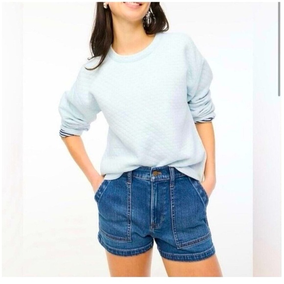 J.Crew Factory Reversible Pullover Sweatshirt XS Blue Striped Quilted NWT Cozy - Picture 1 of 16